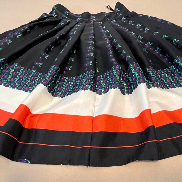 Tory Burch Carmine Silk-Satin Pleated Tea Rose Skirt 🌹 Navy Floral | Size 6 - Picture 3 of 5